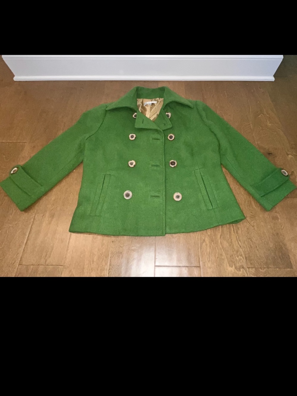Cabi Double Breasted Pea Coat Green Wool Blend Womens 6